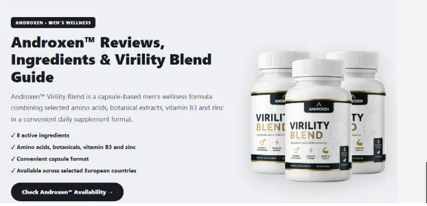 Three bottles of Androxen Virility Blend capsules